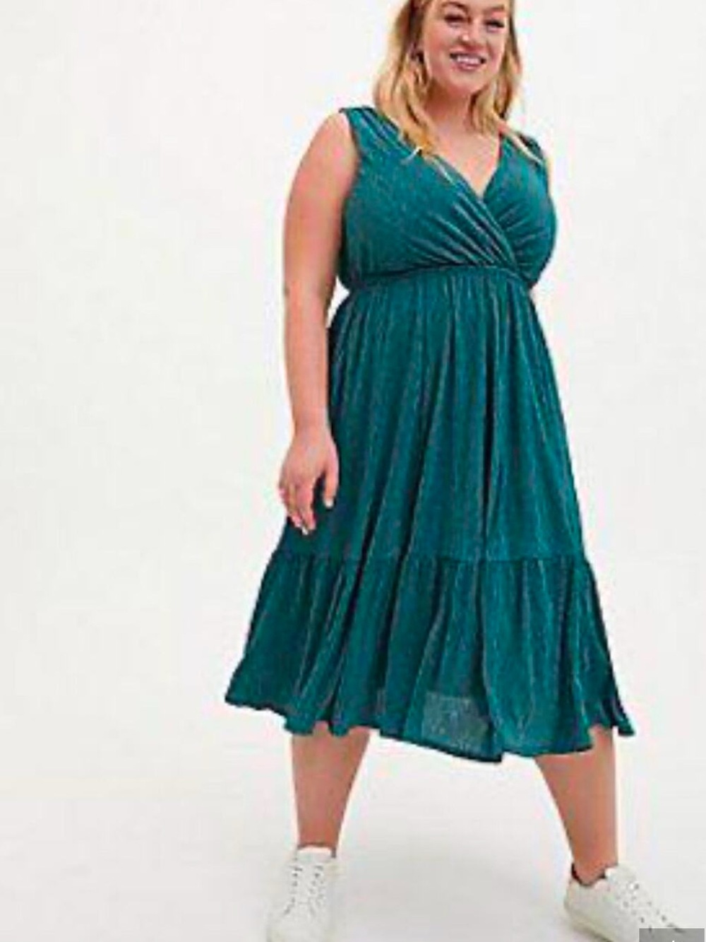 Torrid Teal V-Neck Crinkle Sleeveless Midi/ Maxi Dress